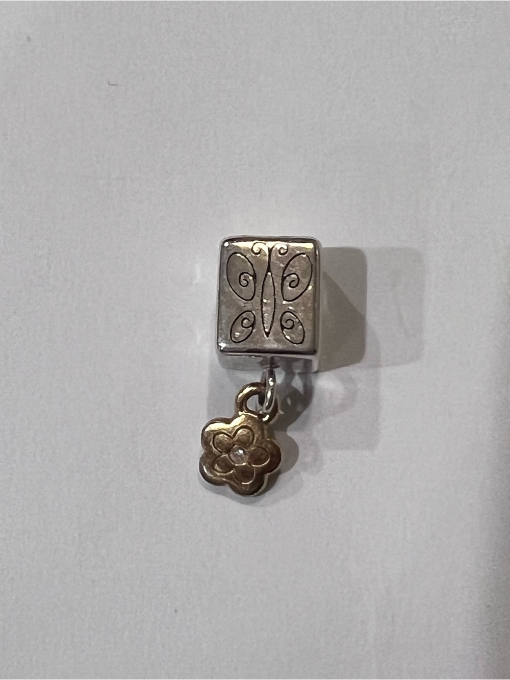 Brighton Silver Butterfly in Box with gold dangling flower charm